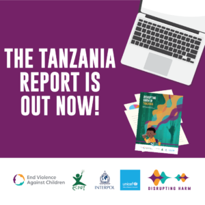 Purple background with a laptop and report cover on the right side. Text on the left says "The Tanzania report is out now!"