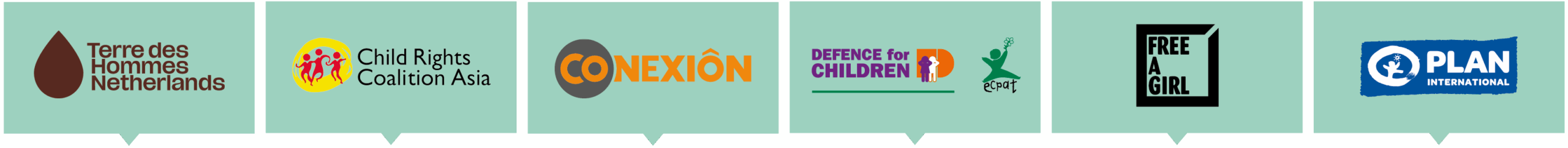 Terre des Hommes Netherlands, Child Rights Coalition Asia, Conexion, Defence for Children, ECPAT, Free A Girl, Plan International